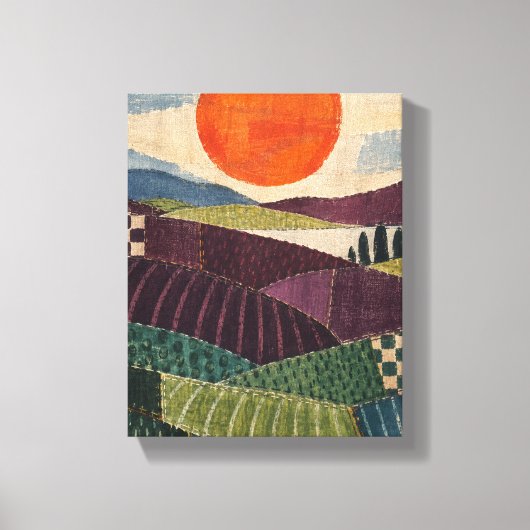 Patchwork Zon over Pruimenvelden - Textiel Folk Ab Canvas Afdruk (Voorkant)