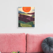Patchwork Zon over Pruimenvelden - Textiel Folk Ab Canvas Afdruk (Insitu (Woonkamer))