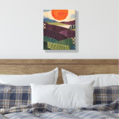 Patchwork Zon over Pruimenvelden - Textiel Folk Ab Canvas Afdruk (Insitu (Slaapkamer))