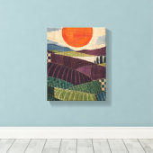 Patchwork Zon over Pruimenvelden - Textiel Folk Ab Canvas Afdruk (Insitu (Houten vloer))