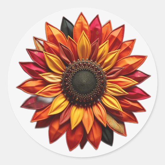 Patchwork Zonnebloem in Sunset Kleuren Ronde Sticker (Voorkant)