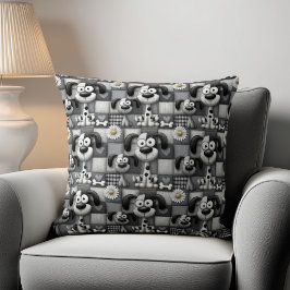 Patchwork zwart-wit hondenpatroon kussen