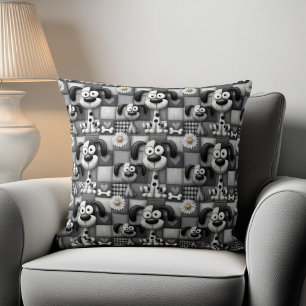 Patchwork zwart-wit hondenpatroon kussen