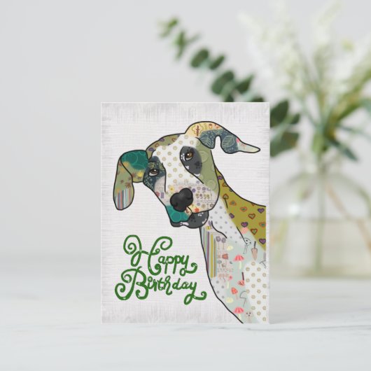 Patchworkhund, Geburtstag Briefkaart (Staand voorkant)