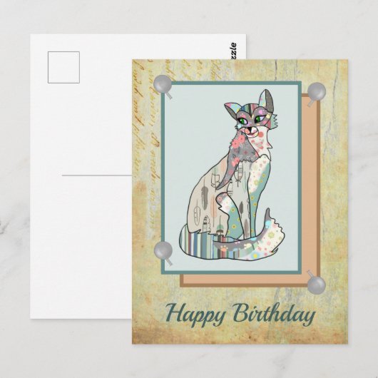 Patchworkkatze  briefkaart (Voorkant / Achterkant)