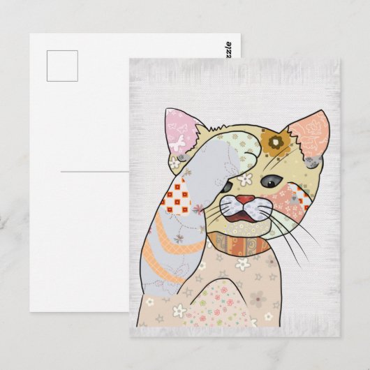 Patchworkkatze Briefkaart (Voorkant / Achterkant)