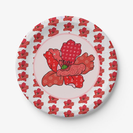 Patchworkmohn Pappteller Papieren Bordje (Voorkant)
