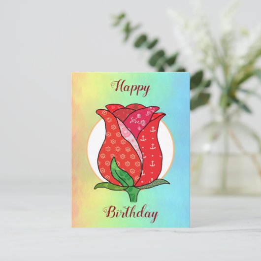 Patchworkrose  briefkaart (Staand voorkant)