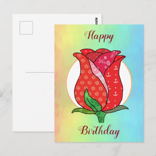 Patchworkrose  briefkaart (Voorkant / Achterkant)