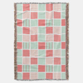 Patchworkstijl rood en blauwe vierkanten patroon deken (Voorkant Verticaal)