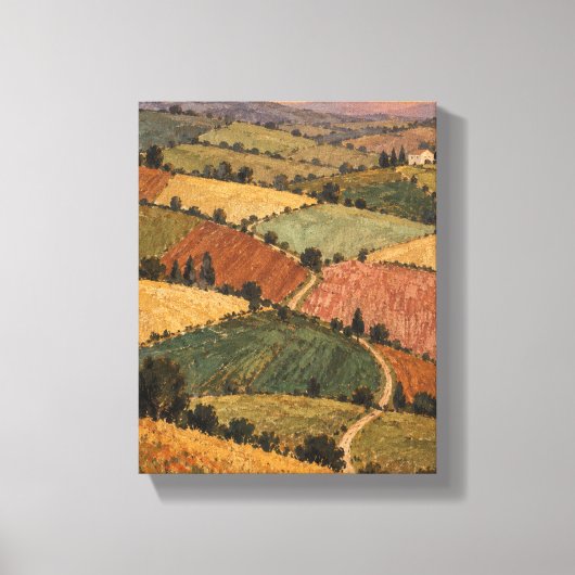 Patchworkvelden bij gouden schemering Handgeschild Canvas Afdruk (Voorkant)