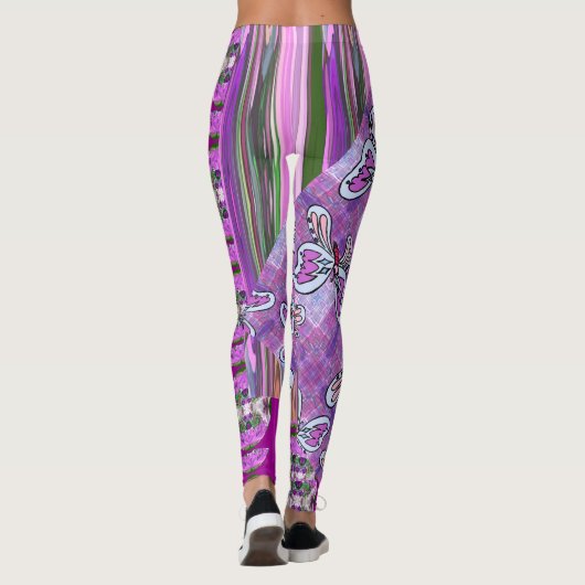 Patchy Stripes Pink Green Leggings (Achterkant)