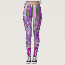 Patchy Stripes Pink Green Leggings