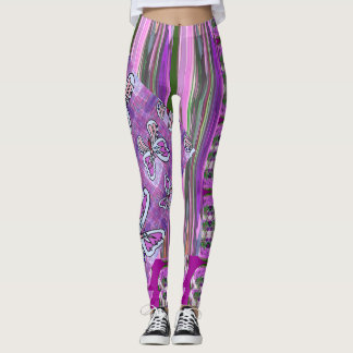 Patchy Stripes Pink Green Leggings