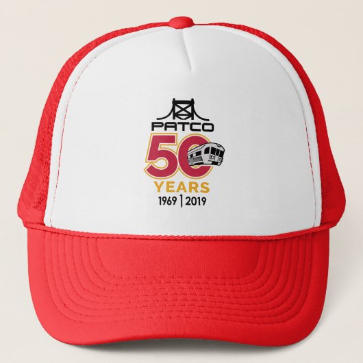 PATCO 50e Jubileum Logo Red Trucker Hat Trucker Pet (Voorkant)