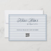 Patel blauw gestreepte trouw-QR-code RSVP Kaartje (Voorkant)
