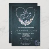 Patel bloeit hartkrans marineblauw baby shower kaart (Voorkant / Achterkant)