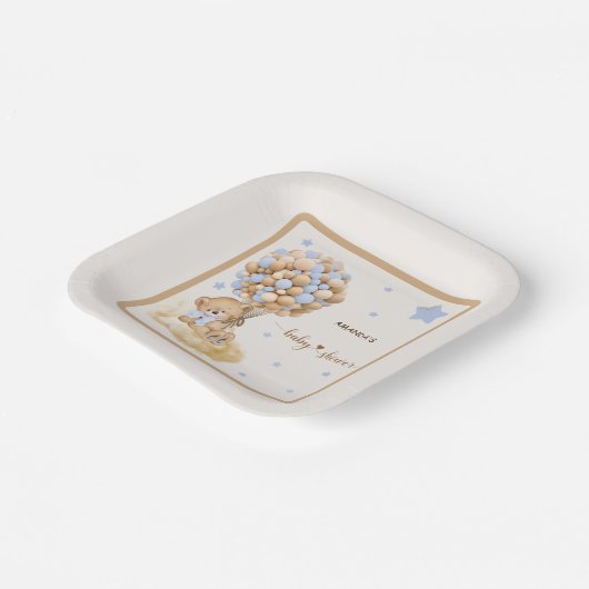 Patel Blue Bearly Wait Baby shower Papieren Bordje (Gebogen)