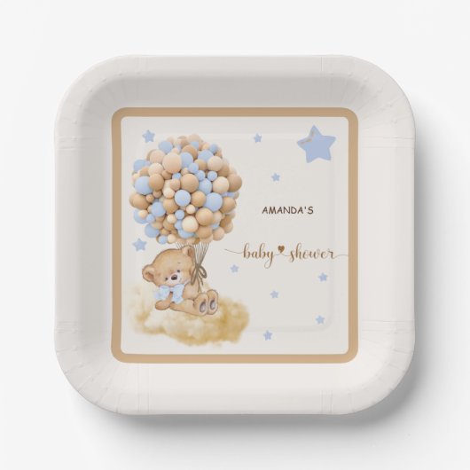 Patel Blue Bearly Wait Baby shower Papieren Bordje (Voorkant)