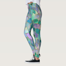 Patel kleuren gebrandschilderd mozaïekpatroon leggings
