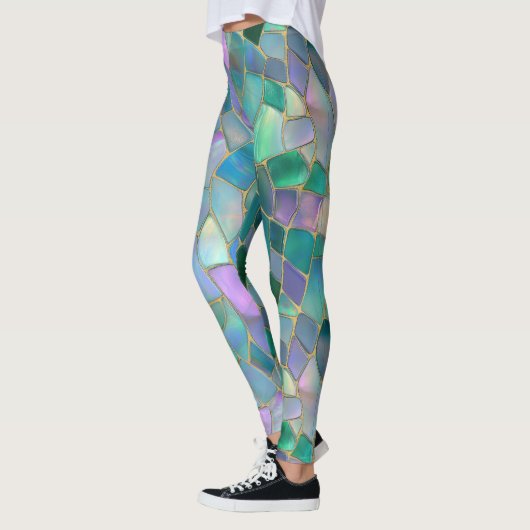 Patel kleuren gebrandschilderd mozaïekpatroon leggings (Links)