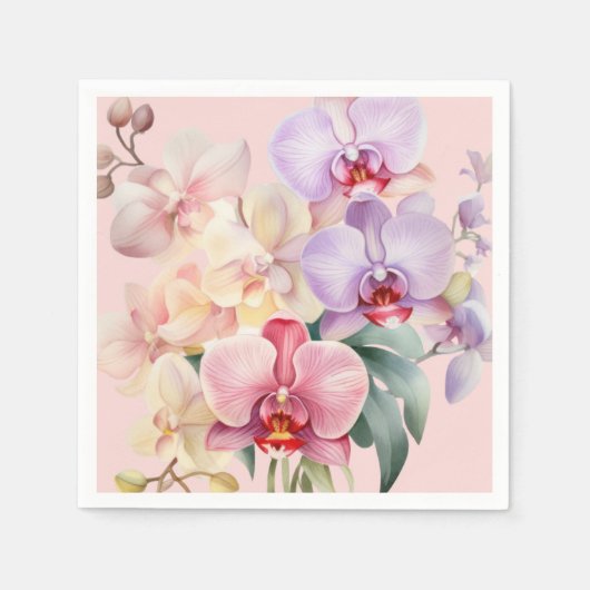 Patel Regenboog Orchideeën Bruiloft Servet (Voorkant)