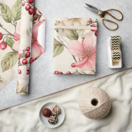 Patel Rood Groen Roze Poinsettia Kerstmis Cadeaupapier