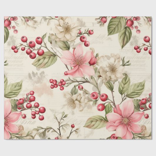 Patel Rood Groen Roze Poinsettia Kerstmis Cadeaupapier (Vlak)