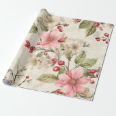 Patel Rood Groen Roze Poinsettia Kerstmis Cadeaupapier (Uitgerold)