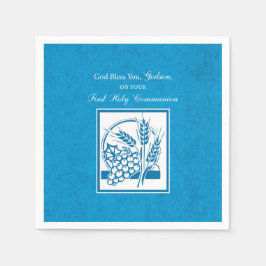 Paten Eerste Communie, Tarwe, Druiven Blauw Servet