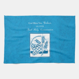 Paten Eerste Communie, Tarwe, Druiven Blauw Theedoek
