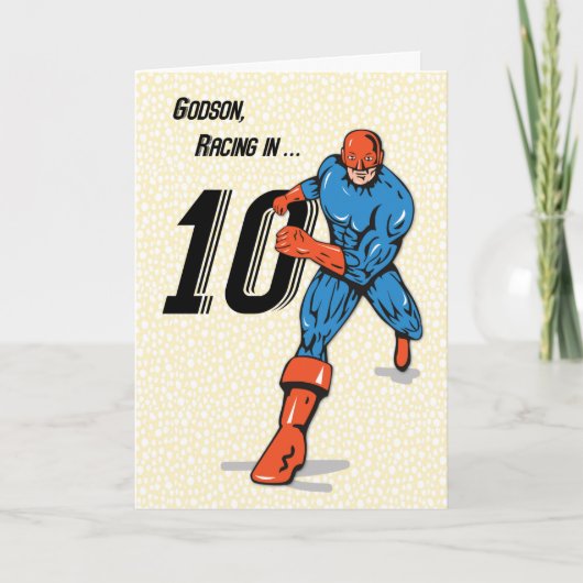 Patenkind 10e verjaardag Superheld Kaart (Voorkant)