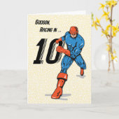 Patenkind 10e verjaardag Superheld Kaart (Gele Bloem)