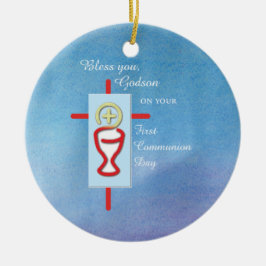 Patenkind, Eerste Heilige Communie, Blauw Keramisch Ornament