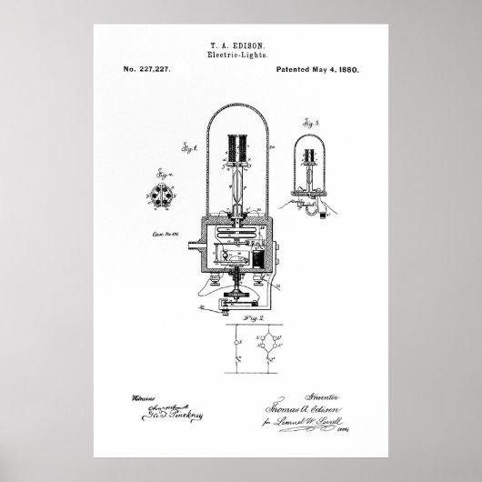 PATENT ART - EDISON LIGHT BULB - 1880 POSTER (Voorkant)