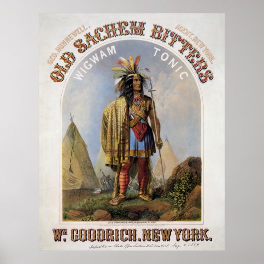 PATENT MEDICINE OUDE SACHEM BITTERS 1859 POSTER (Voorkant)