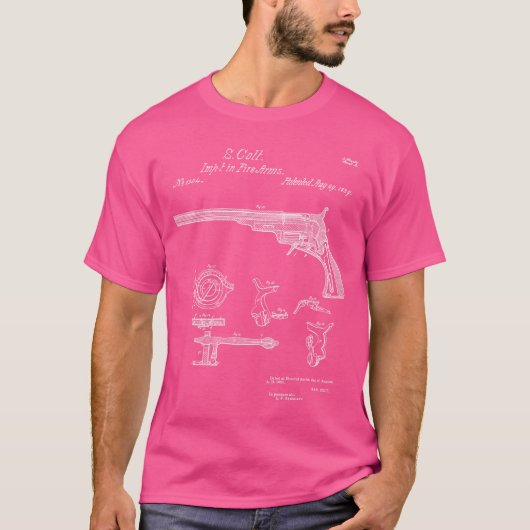 Patent Print 1839 Revolver Western Pistool T-shirt (Voorkant)