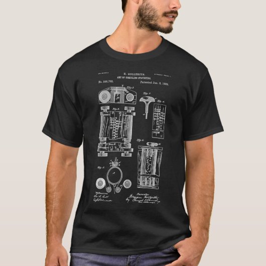  patentafdrukken 1889 Eerste computerstatistiek T-shirt (Voorkant)