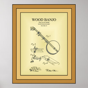 Patenttekening ~ Wallace B. Wood ~ Wood Banjo ~ Poster
