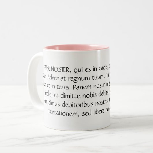 Pater Noster of het Onze Vader gebed in het Latijn Tweekleurige Koffiemok (Voorkant links)