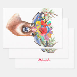 Paterna Flower Reindeer Kerstmis Magic Inpakpapier Vel