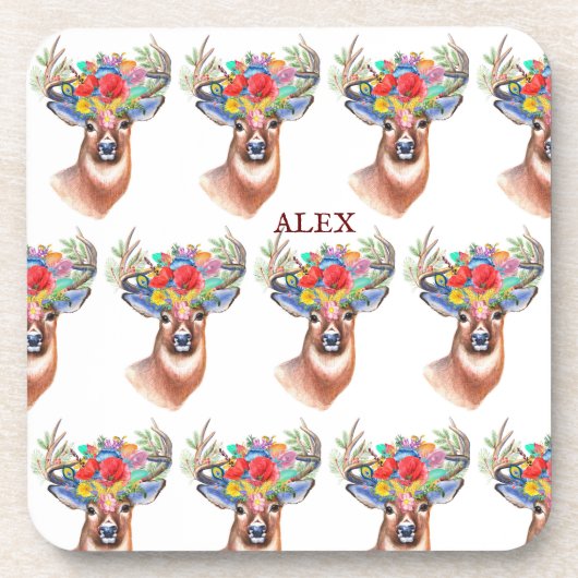 Paterna Flower Reindeer Kerstmis Magic Onderzetter (Voorkant)