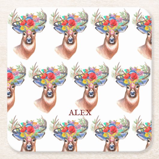 Paterna Flower Reindeer Kerstmis Magic Onderzetter (Voorkant)