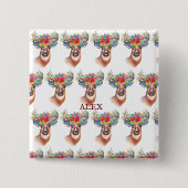 Paterna Flower Reindeer Kerstmis Magic Vierkante Button 5,1 Cm (Voorkant)