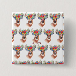 Paterna Flower Reindeer Kerstmis Magic Vierkante Button 5,1 Cm