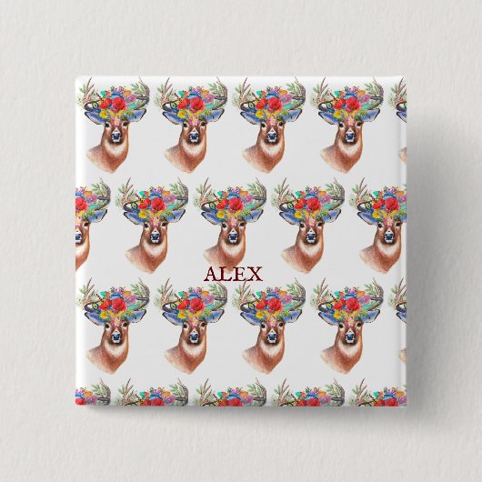 Paterna Flower Reindeer Kerstmis Magic Vierkante Button 5,1 Cm (Voorkant)