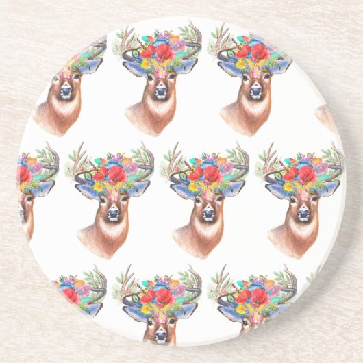 Paterna Flower Reindeer Kerstmis Magic Zandsteen Onderzetter (Voorkant)