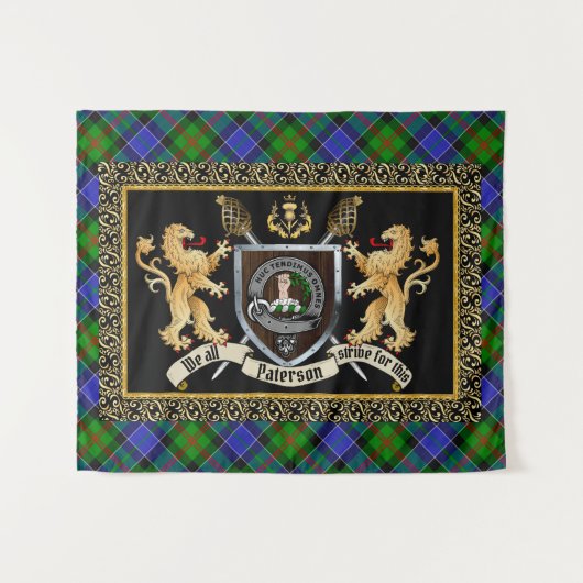Paterson Clan Badge & Motto w/Lions Wandkleed (Voorkant (horizontaal))
