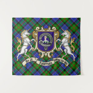 Paterson Clan Badge & Unicorns met Tartan Wandkleed