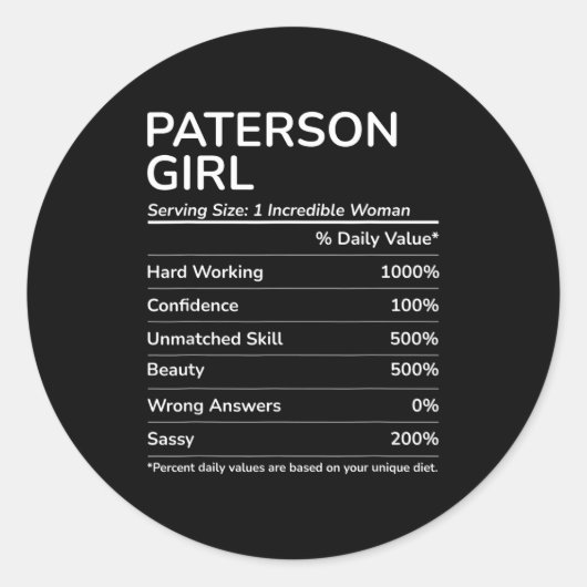 Paterson Girl Funny New Jersey Hometown  Ronde Sticker (Voorkant)